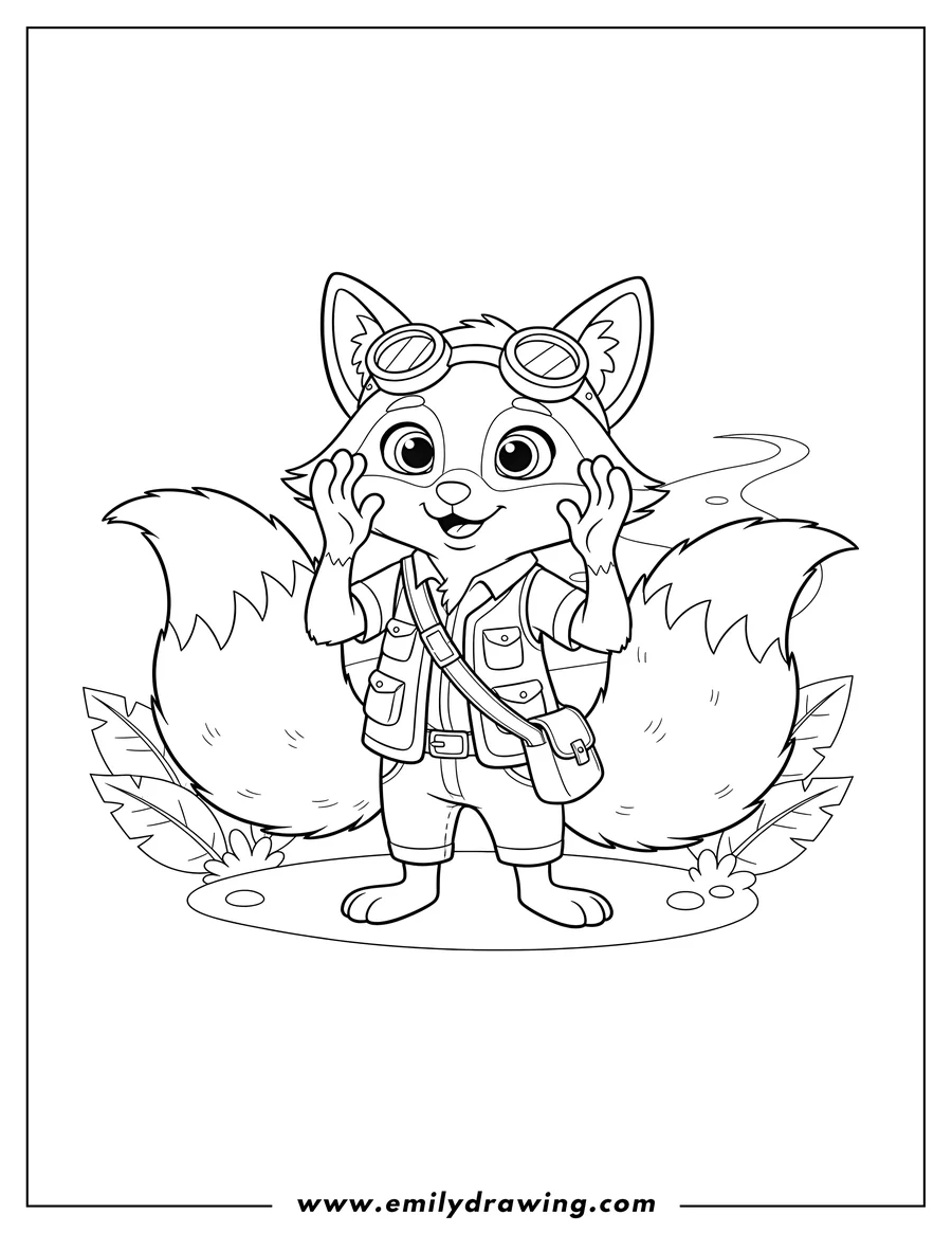 Free to print drawing of curious Tails, standing with hands near his face
