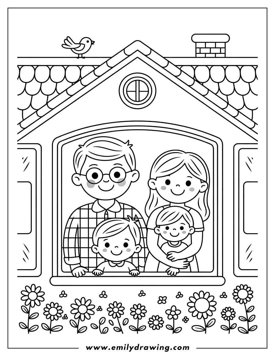 Black and white line art of father