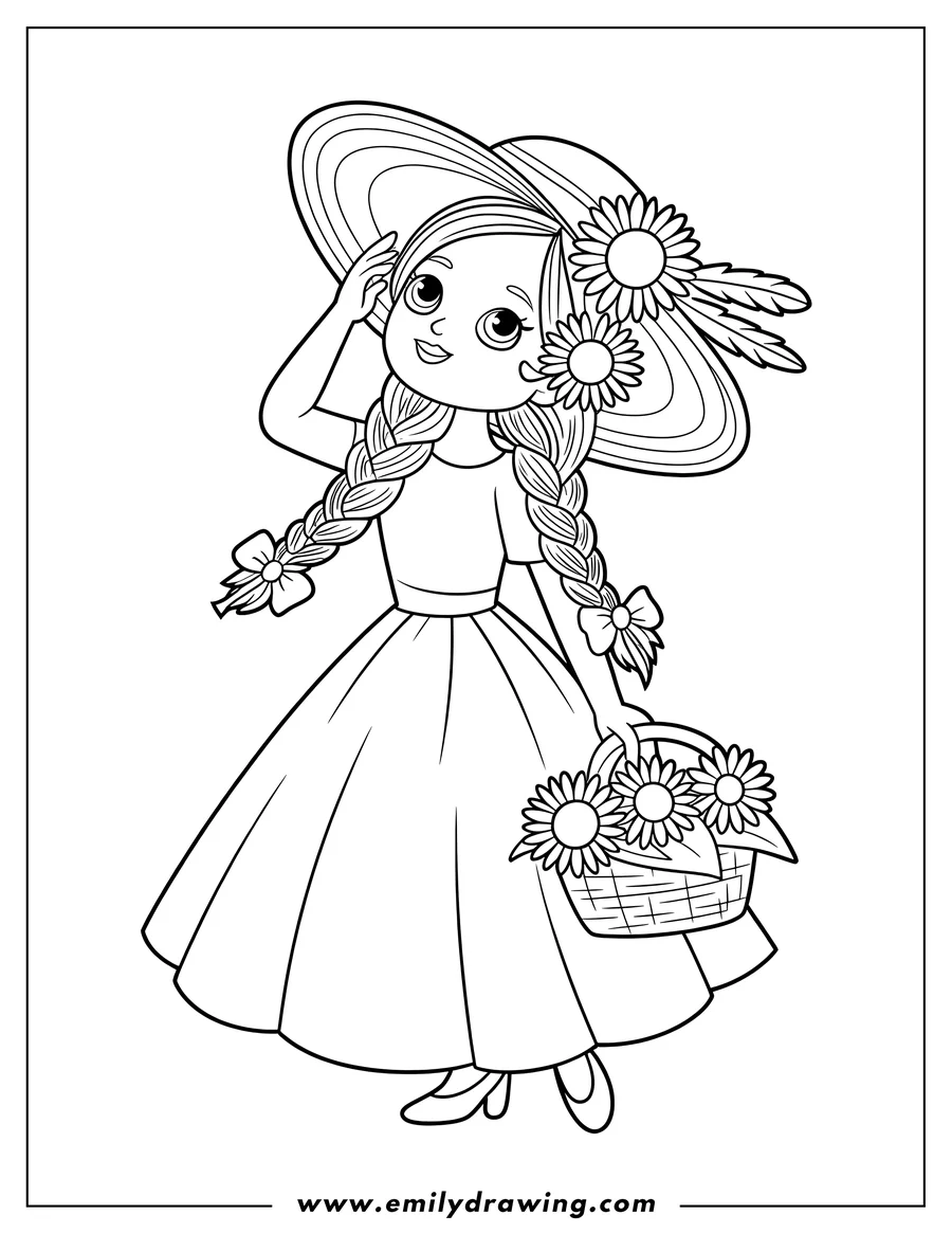 Simple sketch of girl to color