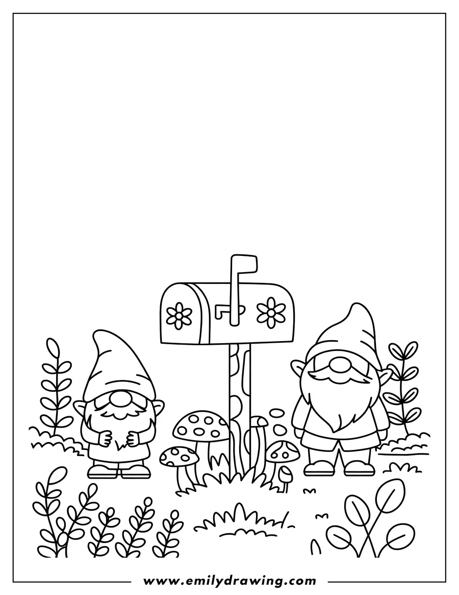 Black and white line art of gnome