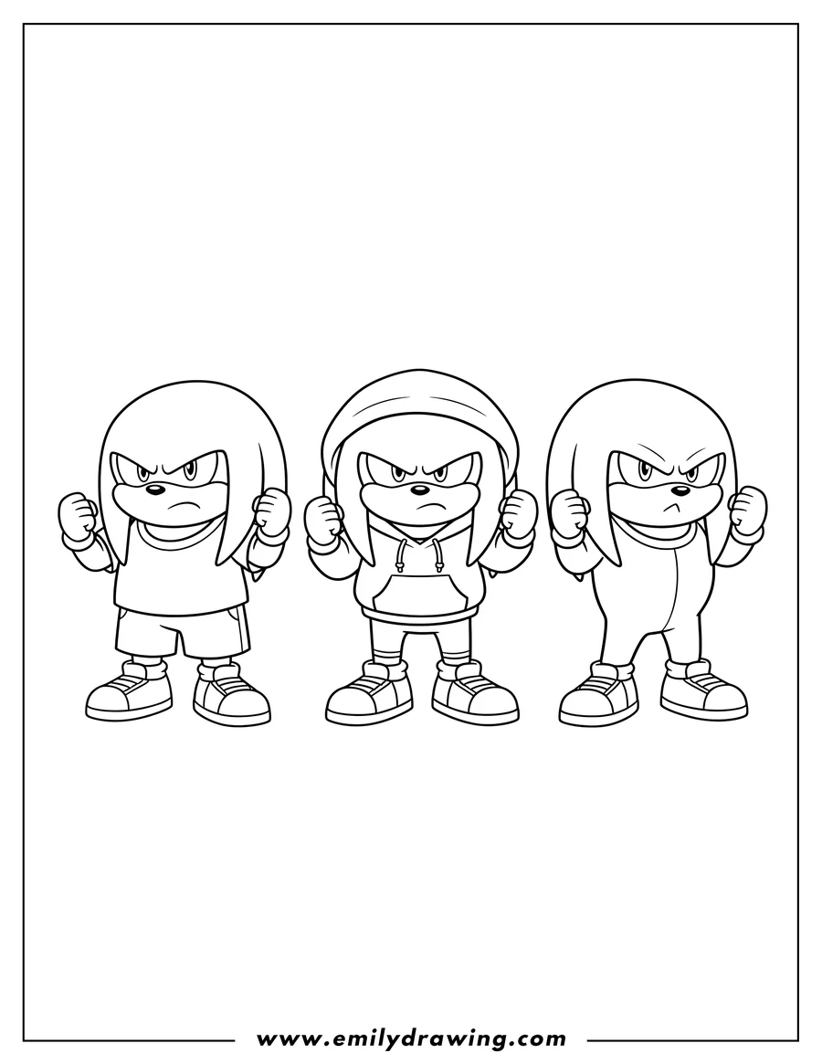 Free to print drawing of kawaii Knuckles Preschoolers standing with an angry expression and clenched fists