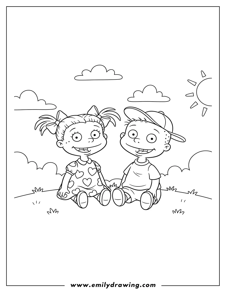 Coloring page for kids: lillian And Philip Deville sitting together, smiling