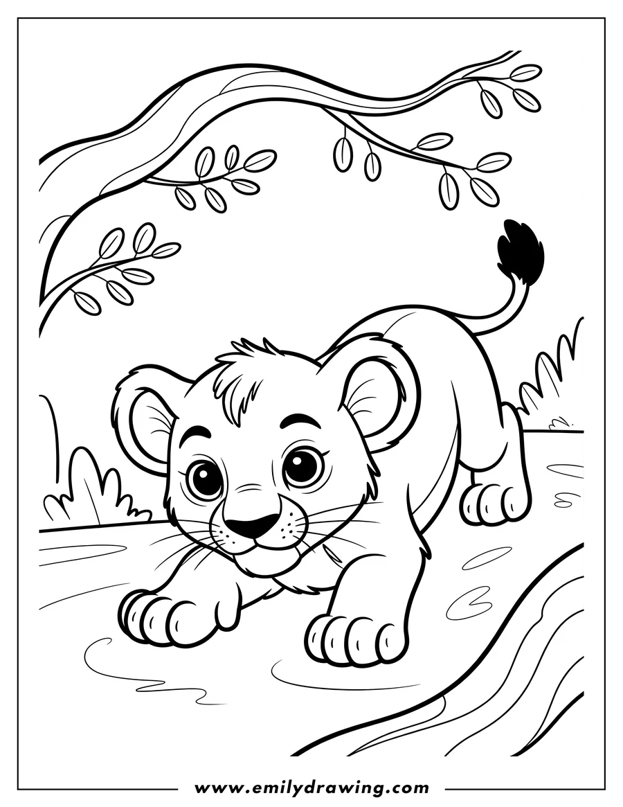 Full page coloring image of lion Cub