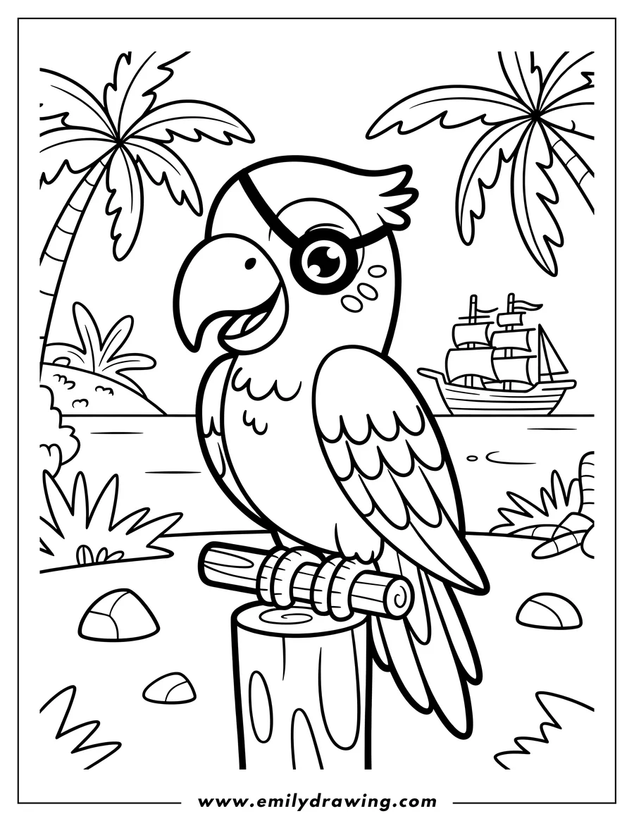 PDF style coloring page: parrot