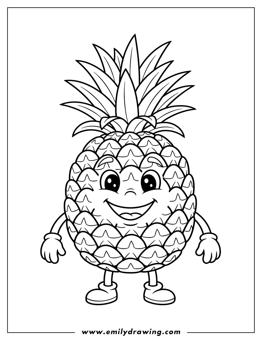 Free to print drawing of pineapple Scaled with a leafy crown