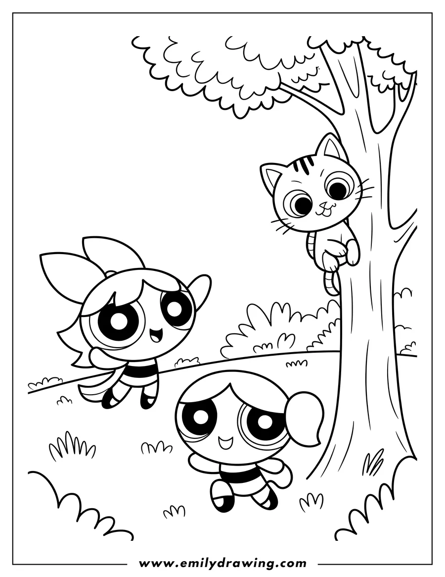 Linear illustration of powerpuff Girl