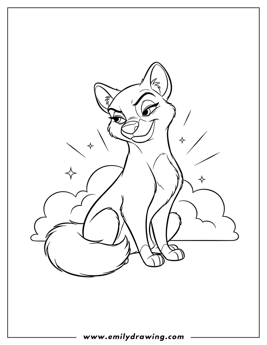 Printable line art of angel From Lady And Tramp sitting with a sassy expression