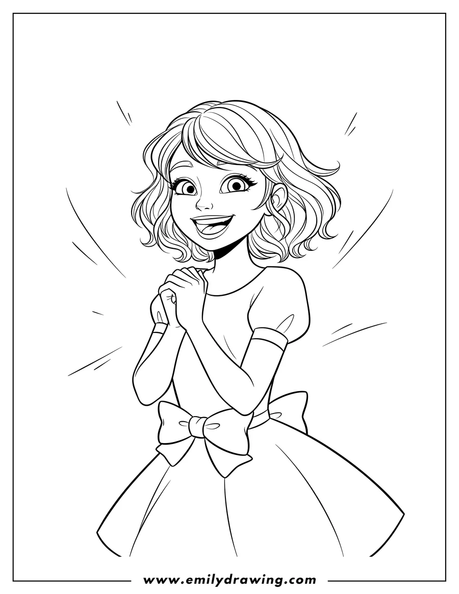 Free to print drawing of excited Rose Lavillant, hands clasped, smiling