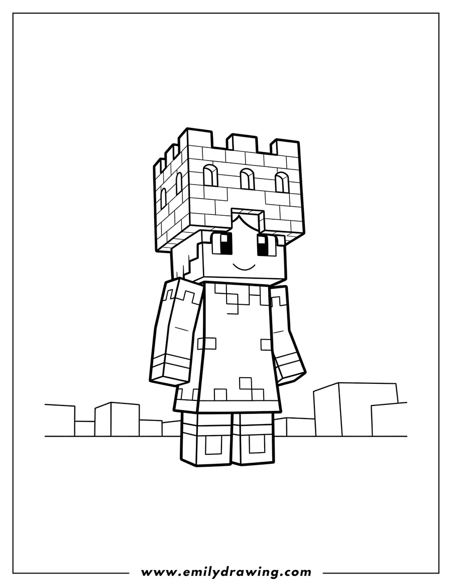 Vector style outline of itsalyssa Girl Minecraft Character standing, with a castle helmet