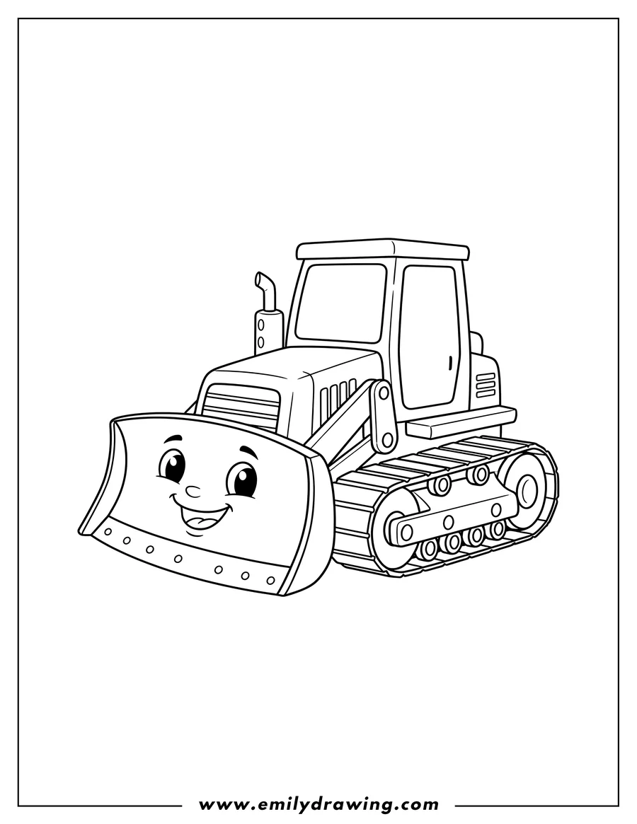 Vector style outline of tracked cartoon bulldozer with a front blade