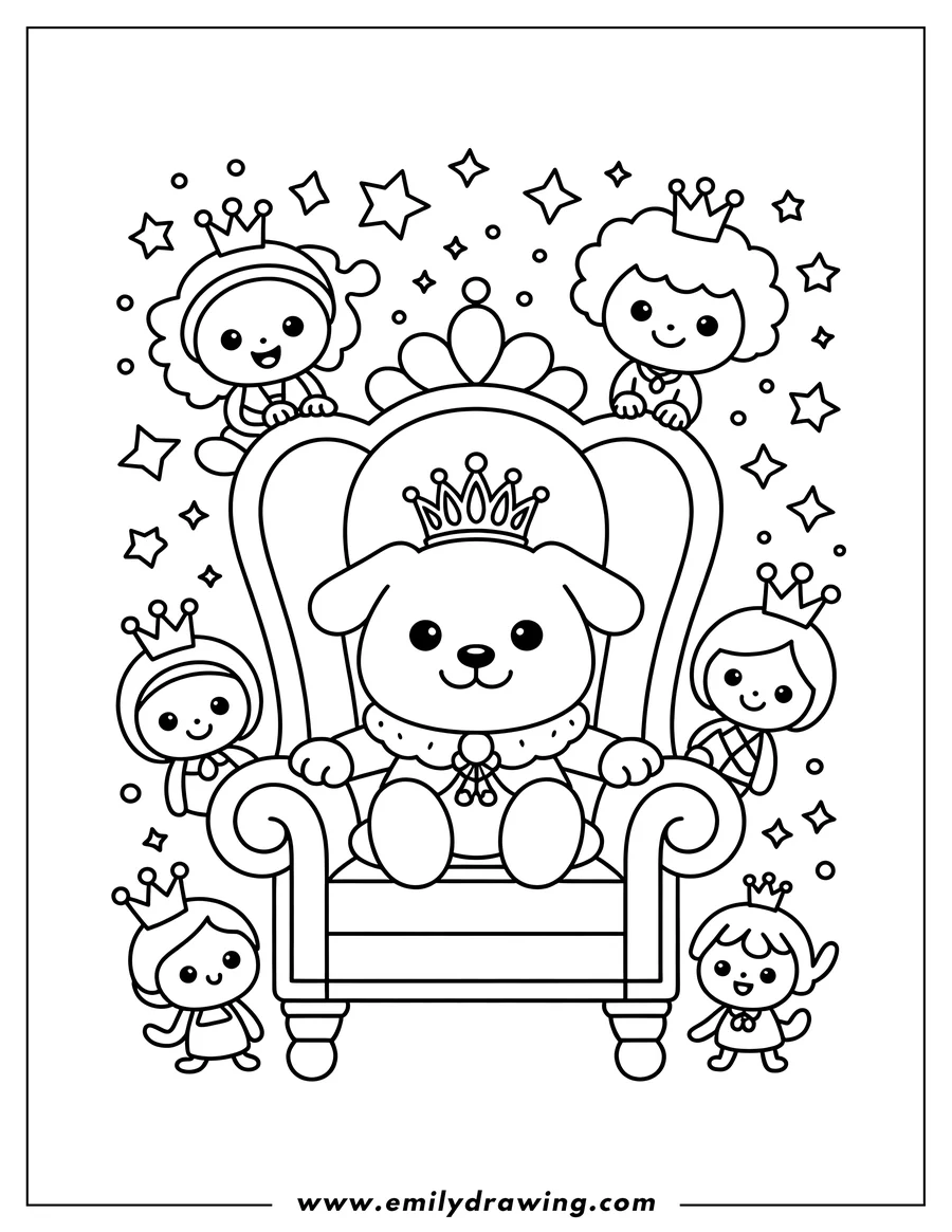 Linear illustration of puppy King