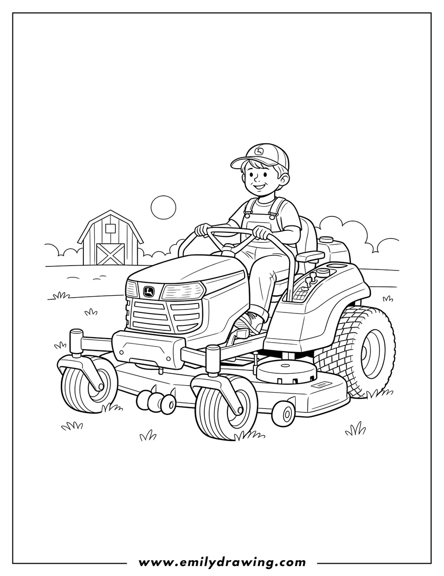 PDF style coloring page: john Deere Riding Zero-Turn Lawn Mower