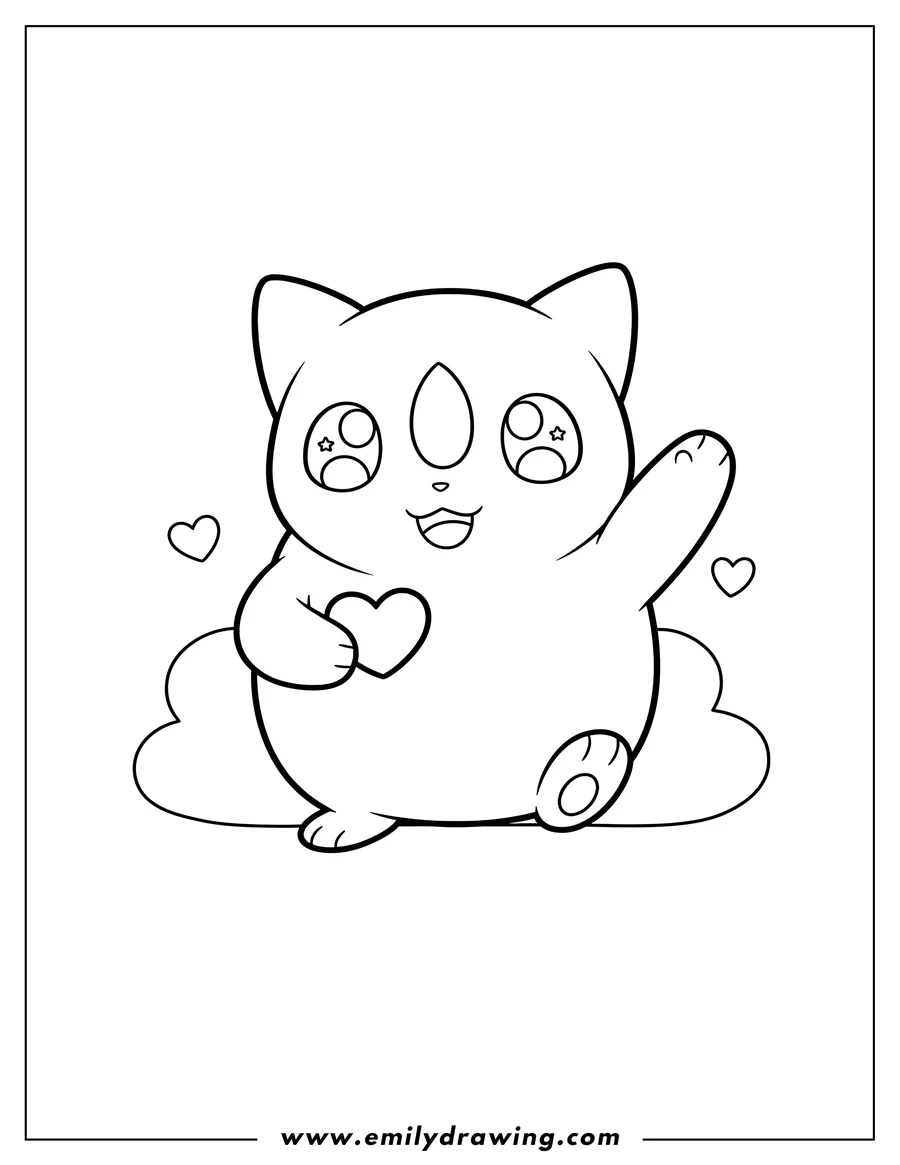 Outline drawing of kawaii Riolu waving