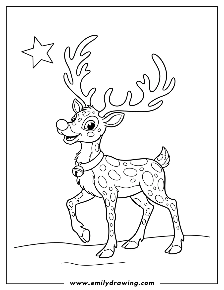 High quality printable rudolph With Huge Antlers And Spotted Body, walking for coloring