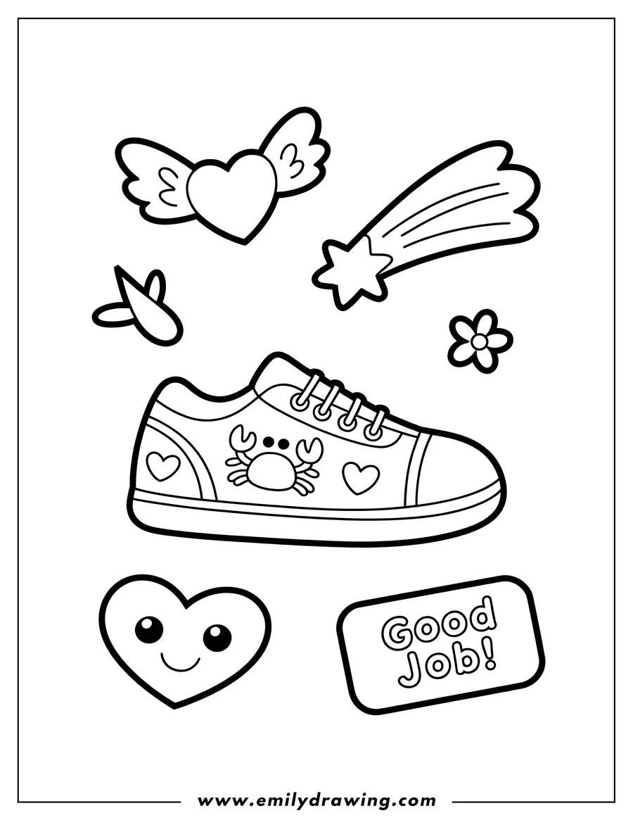 Coloring sheet featuring sneaker
