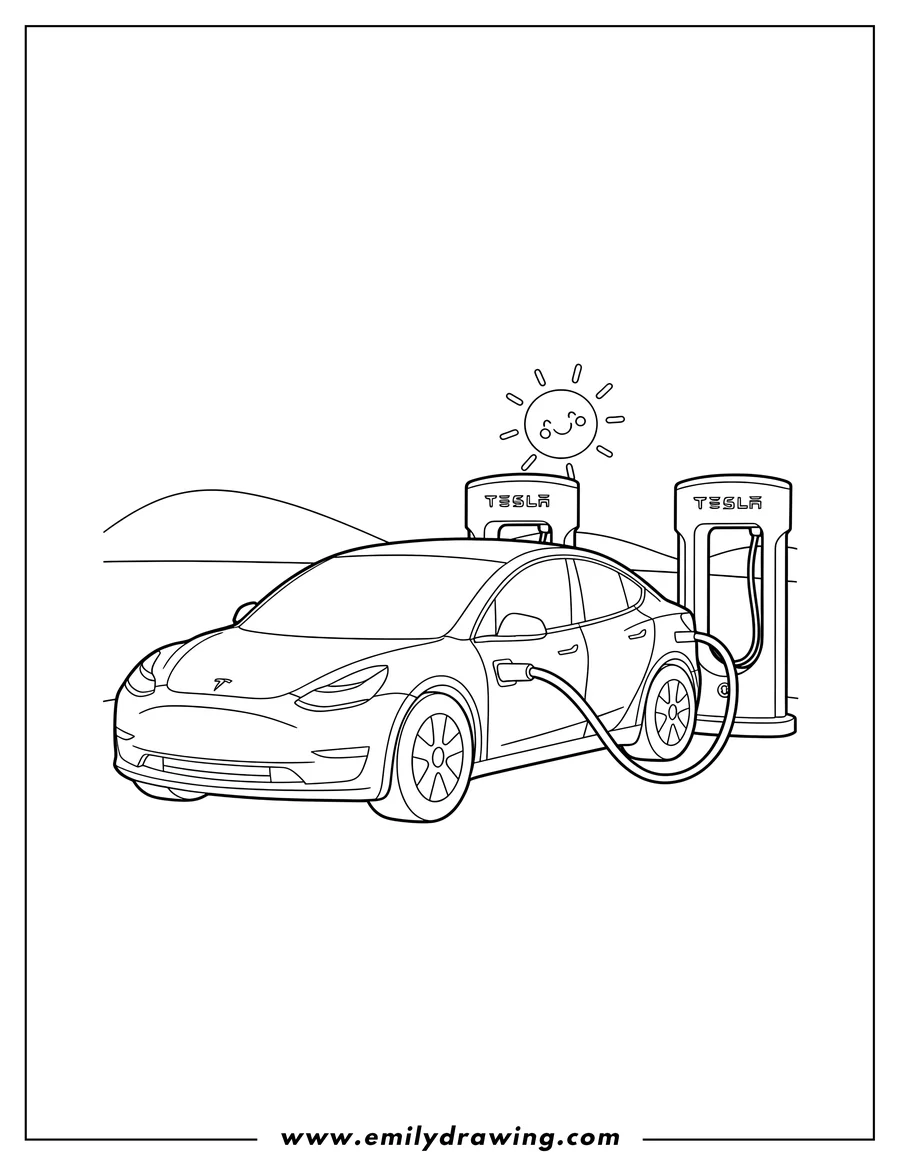Vector style outline of tesla Superchargers with a car charging