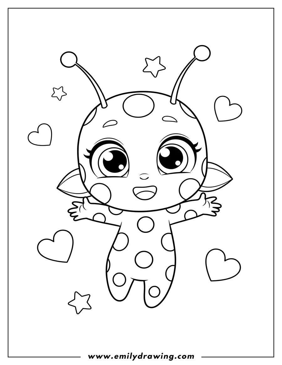 Free printable coloring sheet of kawaii Tikki with big eyes, smiling