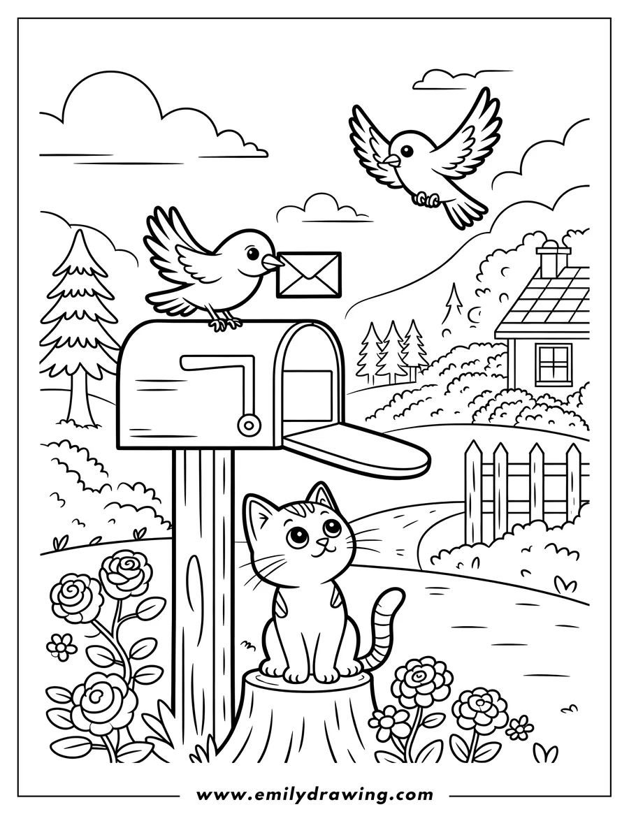 Outline drawing of kitten