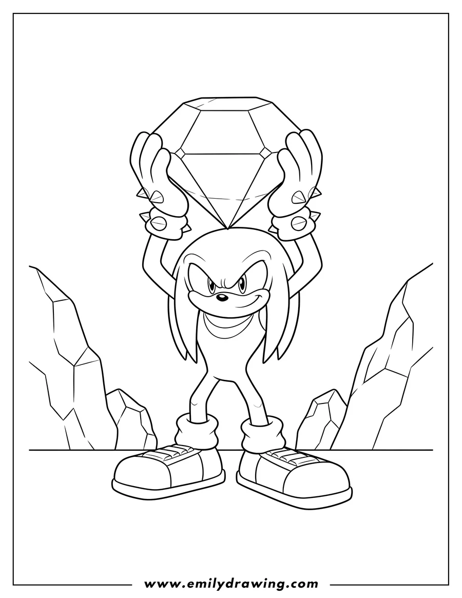 High quality printable knuckles holding up the Master Emerald with a confident expression for coloring