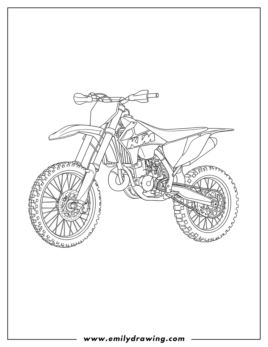 Black and white line art of ktm Motocross Dirt Bike side view