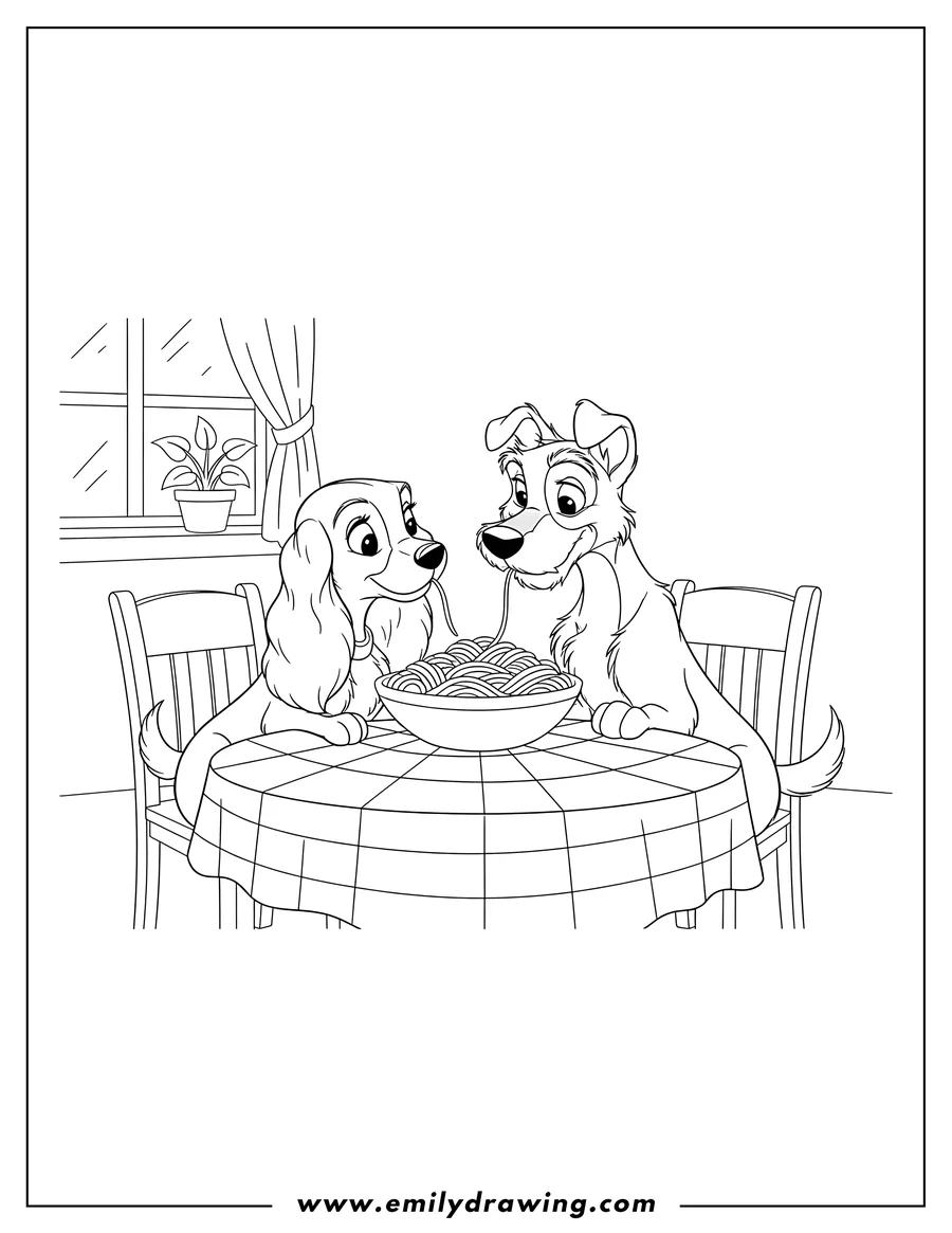Free to print drawing of lady And Tramp Movies sharing spaghetti