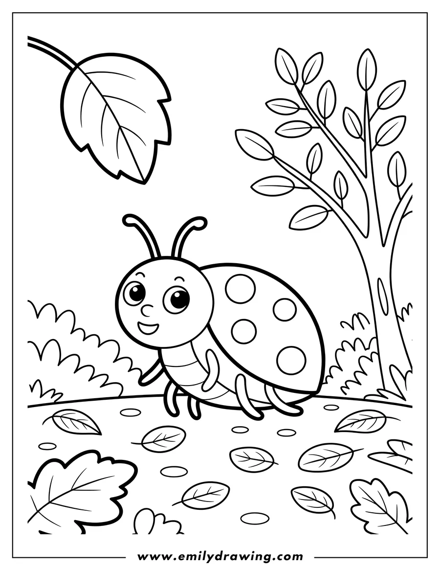 Coloring sheet featuring ladybug