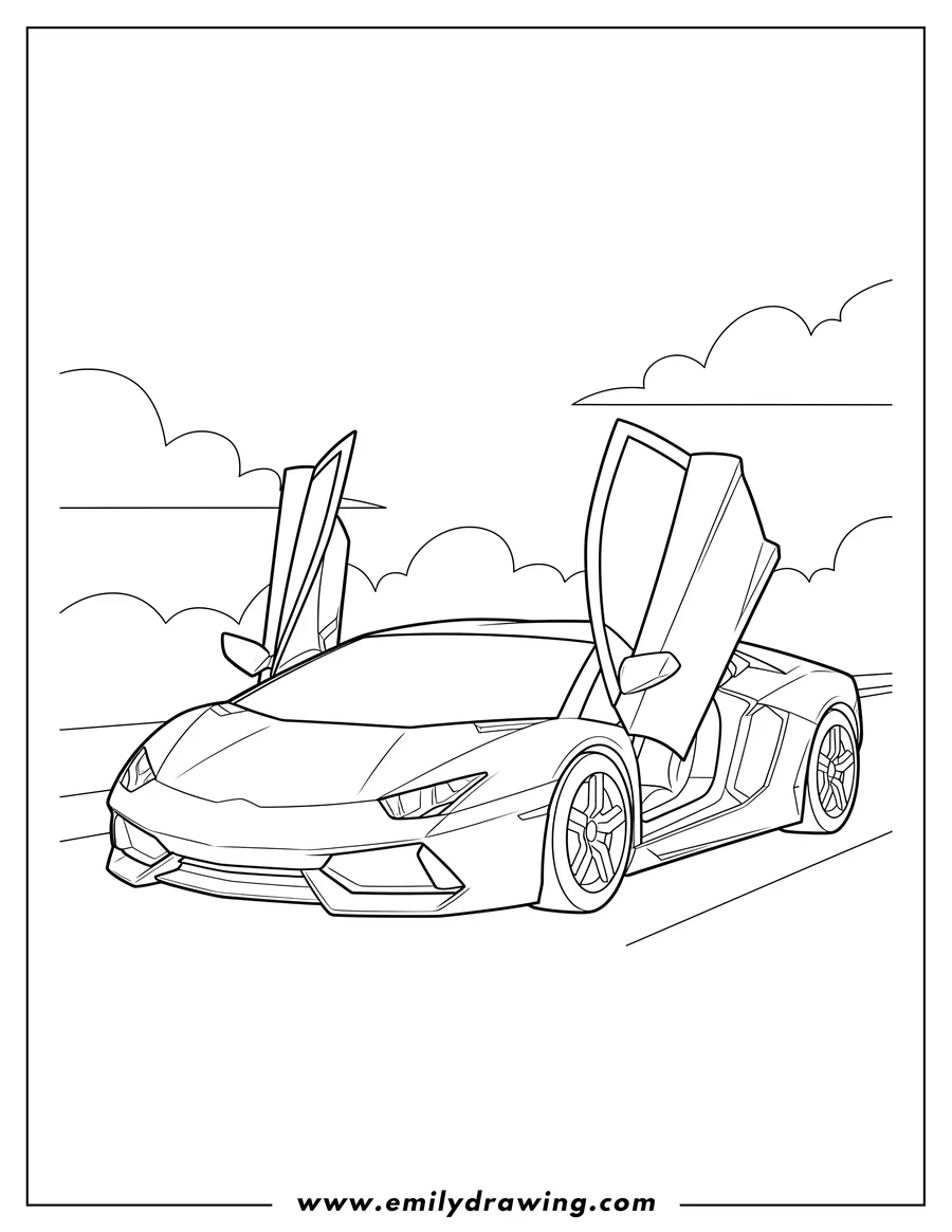 Coloring page of lamborghini with open scissor doors
