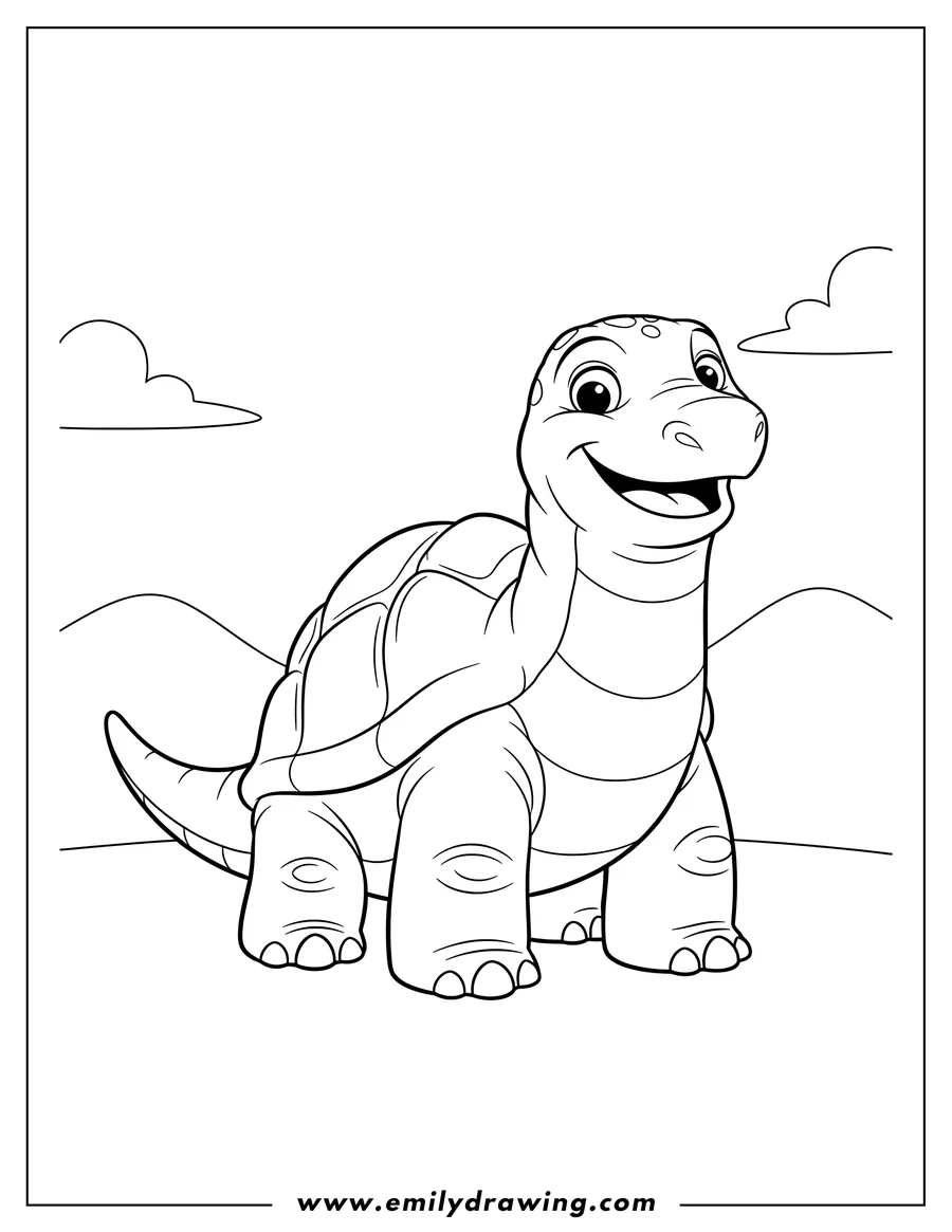 Printable coloring page of land Before Time Gentle Giant Spike smiling
