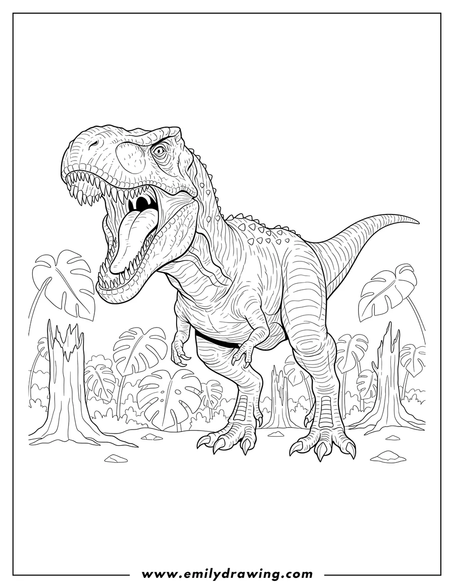 Free to print drawing of large Indominus Rex Roaring, running forward with sharp claws