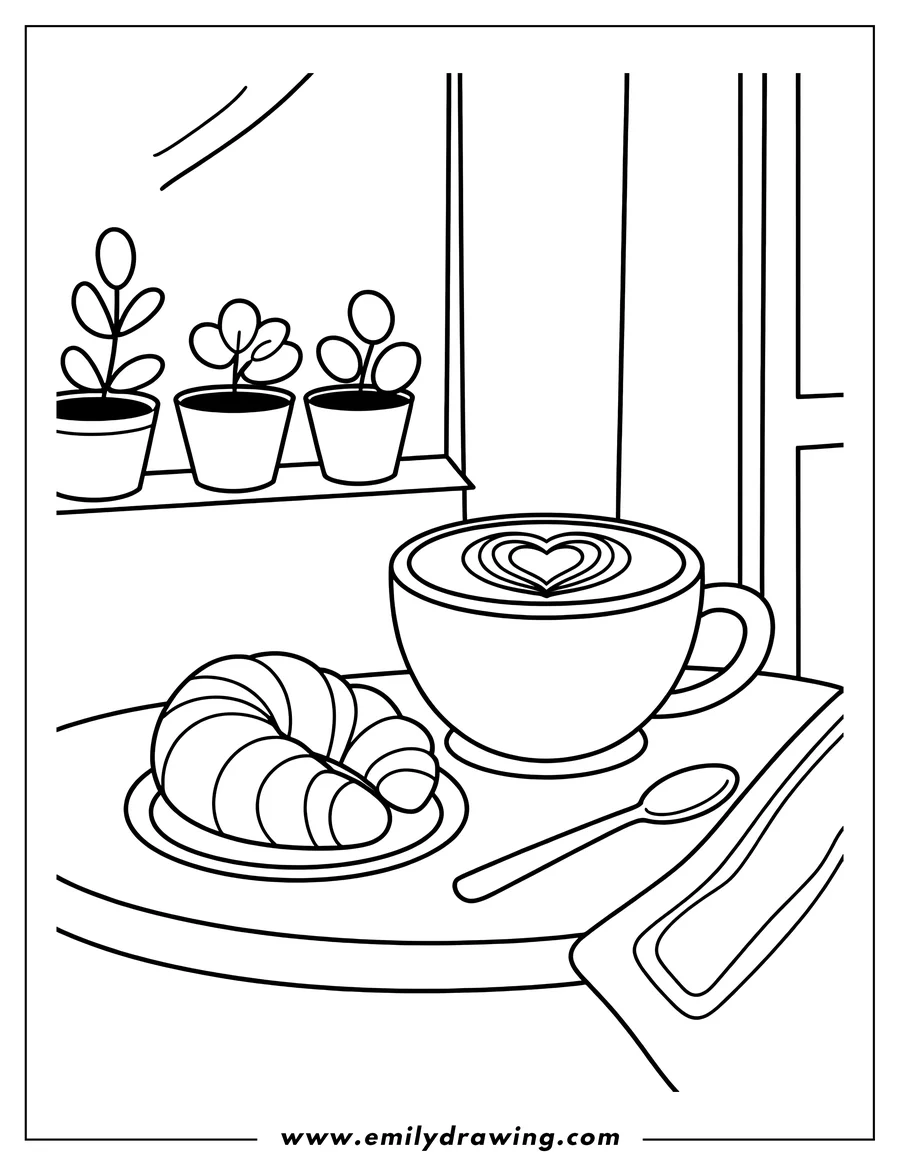 Full page coloring image of latte