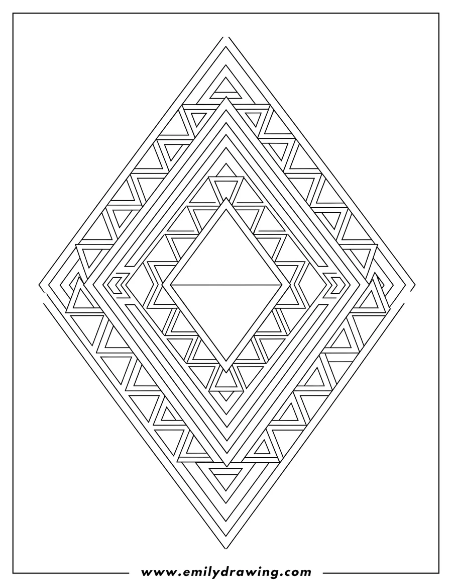 Downloadable coloring page of layered Inverted Triangles Geometric, interlocking and symmetrical