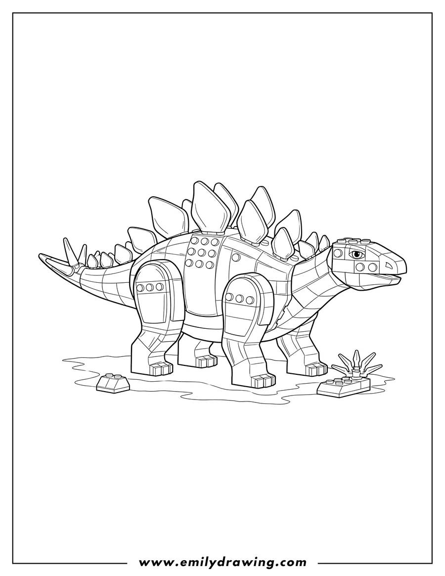 Coloring page of lego Stegosaurus walking