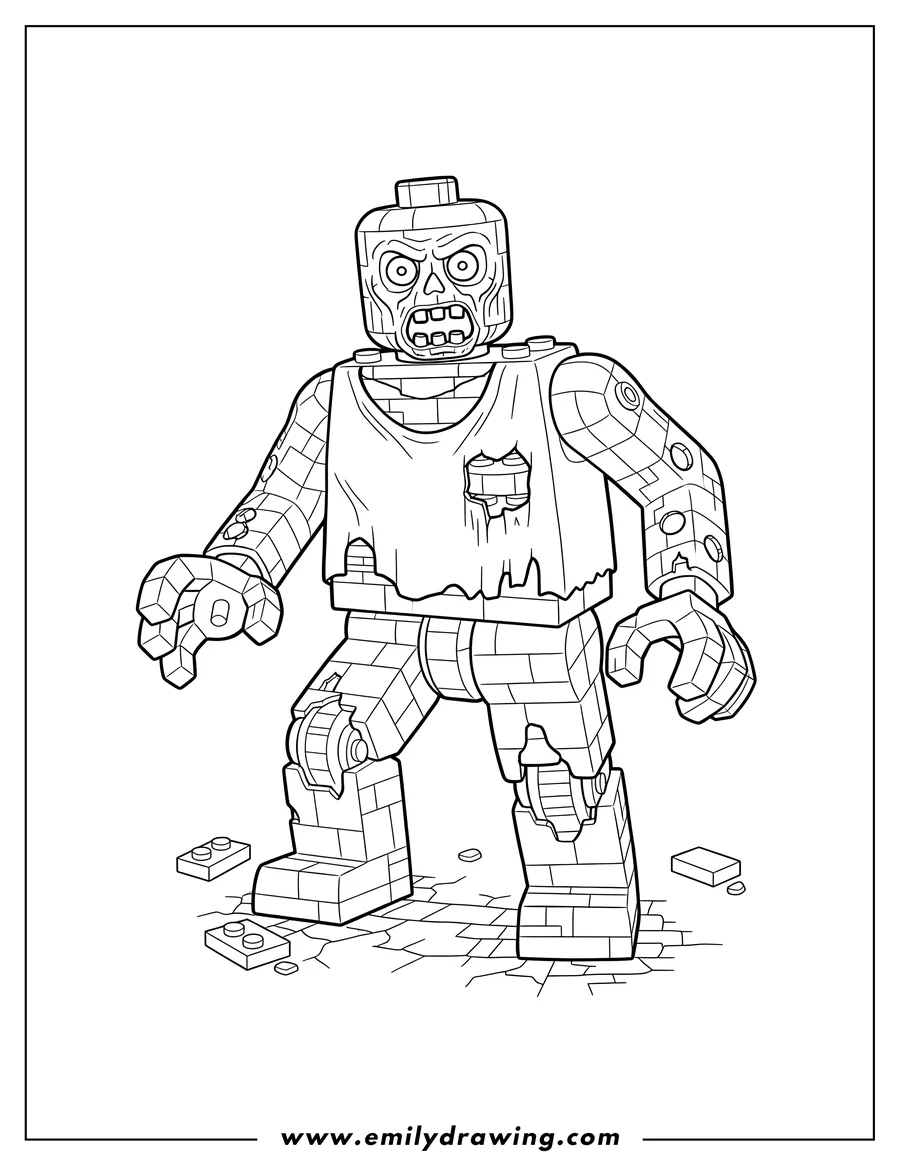 Free to print drawing of lego Zombie Scaled with a torn shirt and ghoulish face