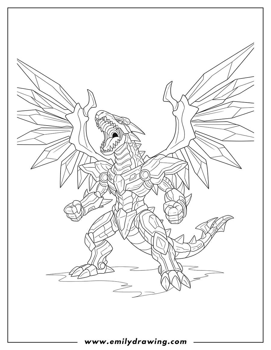 Free to print drawing of bakugan Leonidas Roaring, standing with large spiky wings and armored body