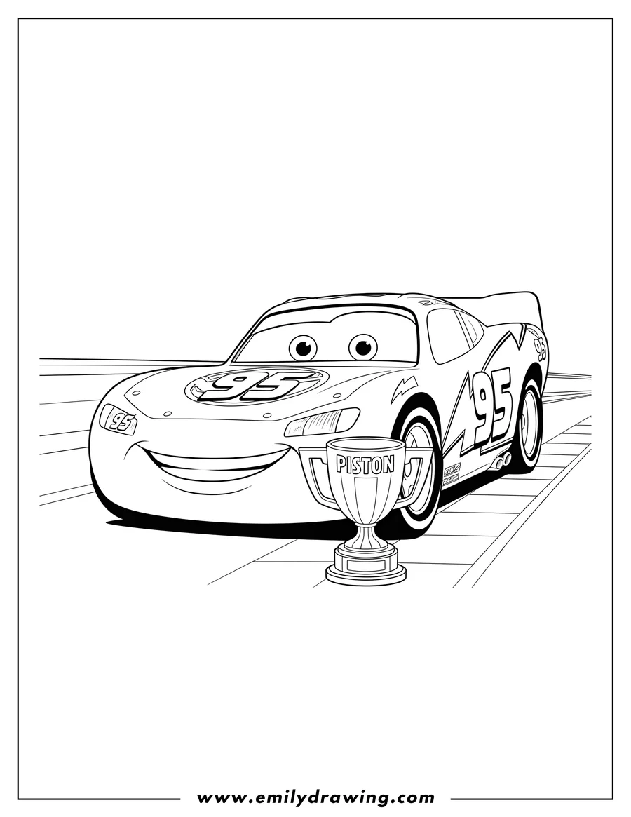 Free to print drawing of lightning McQueen smiling with number 95 and the Piston Cup