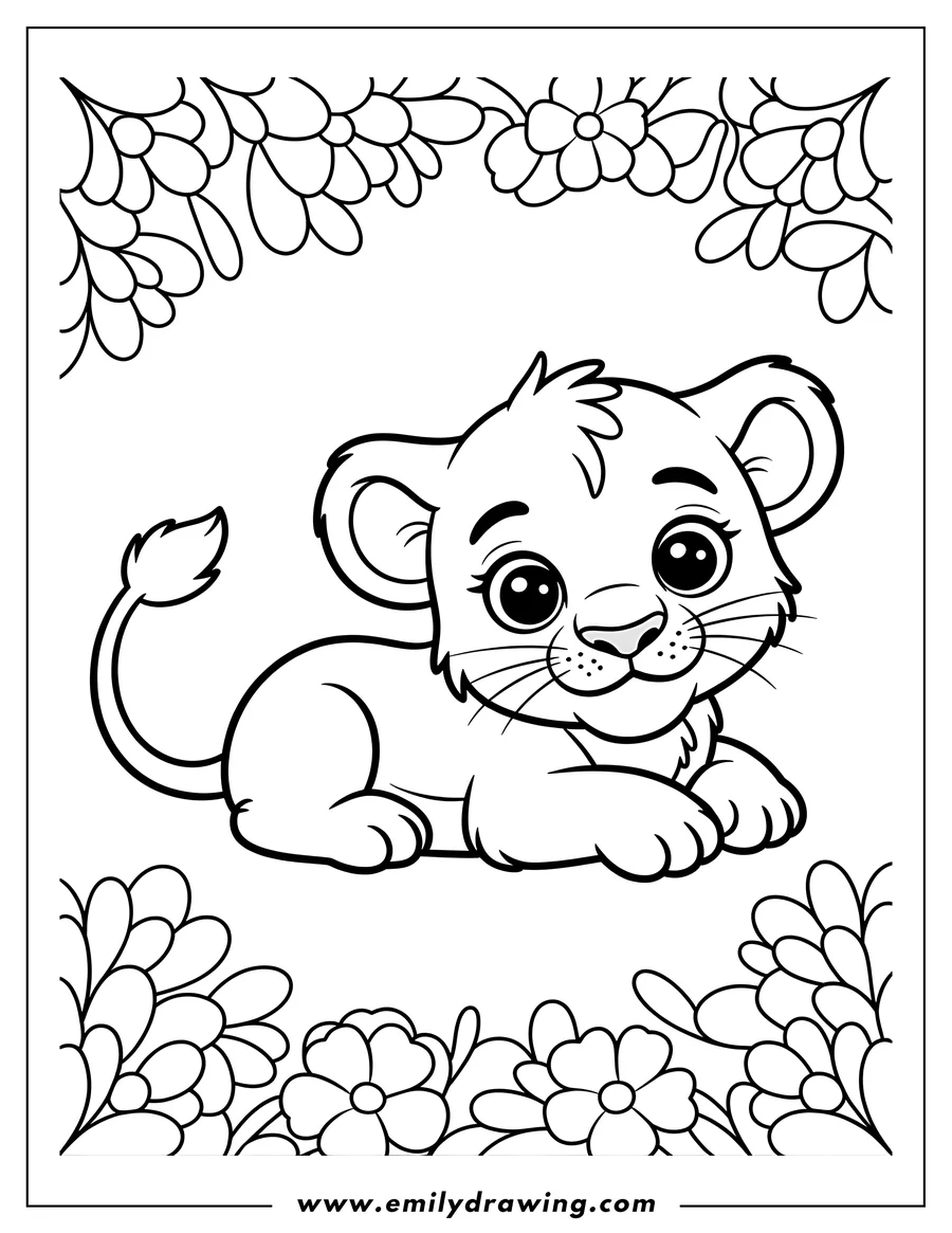 Full page coloring image of lion Cub