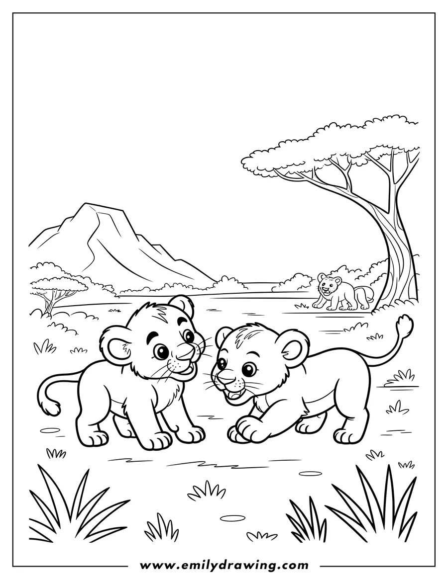Doodle style coloring picture of lion Cub