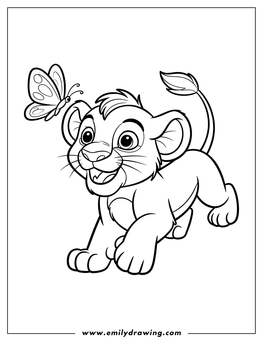 Black and white line art of lion Cub