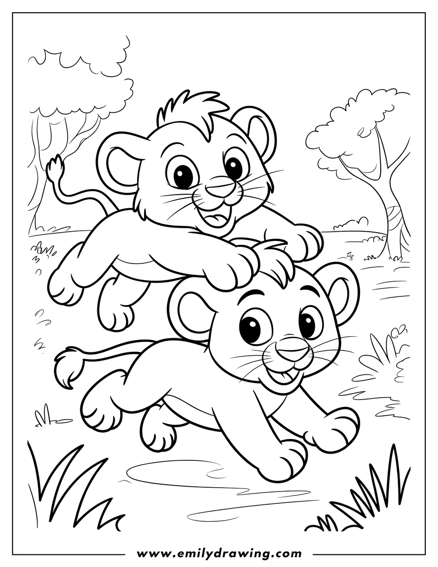 Clean line drawing: lion Cub