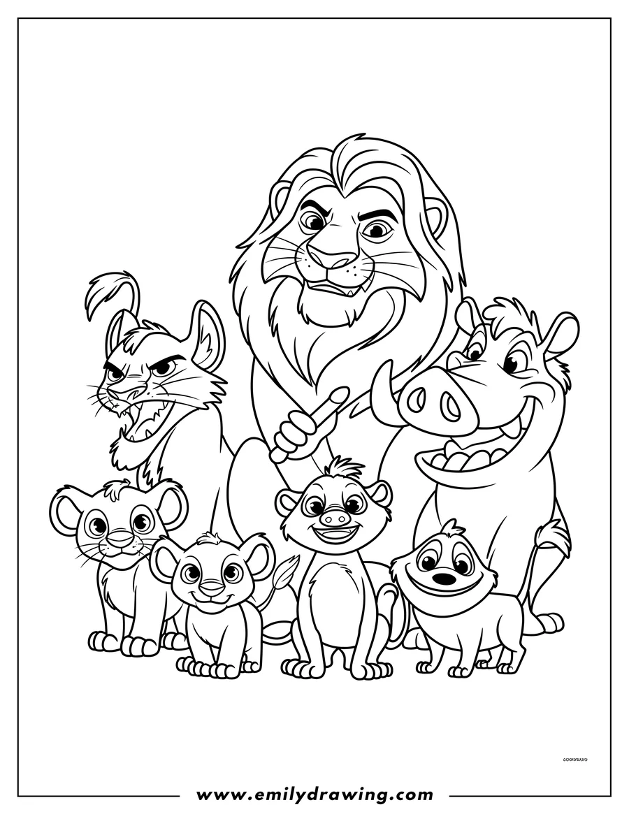 Printable line art of lion