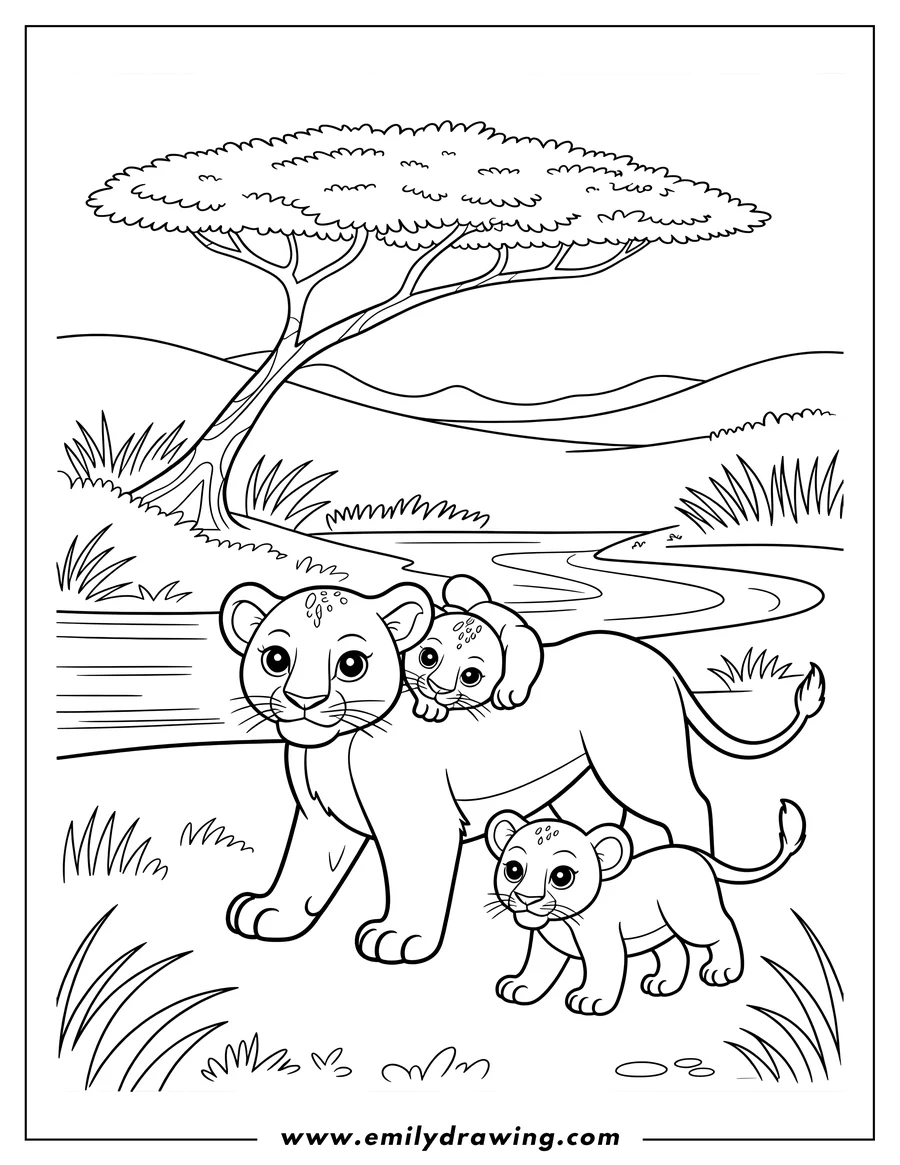 Coloring page of lioness