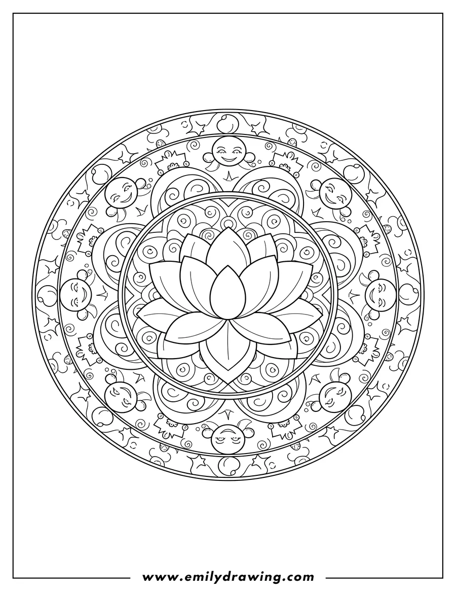 Coloring page for kids: lotus Inside Complex Symmetrical Mandala