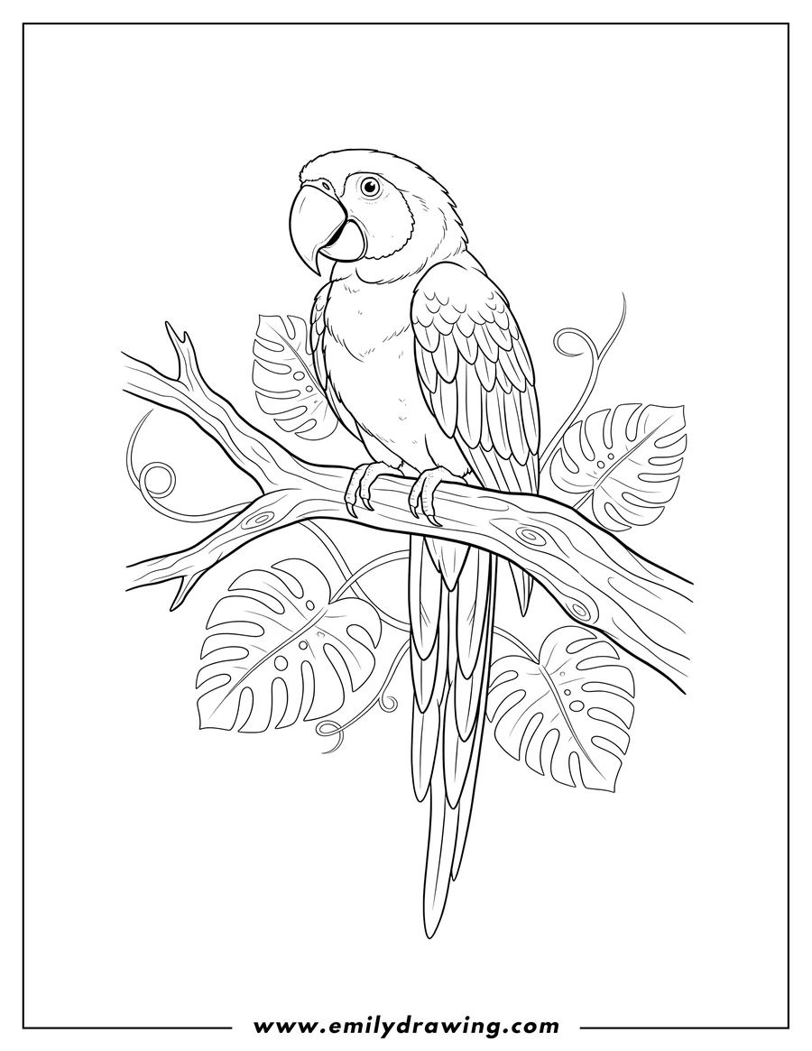 Free printable coloring sheet of macaw