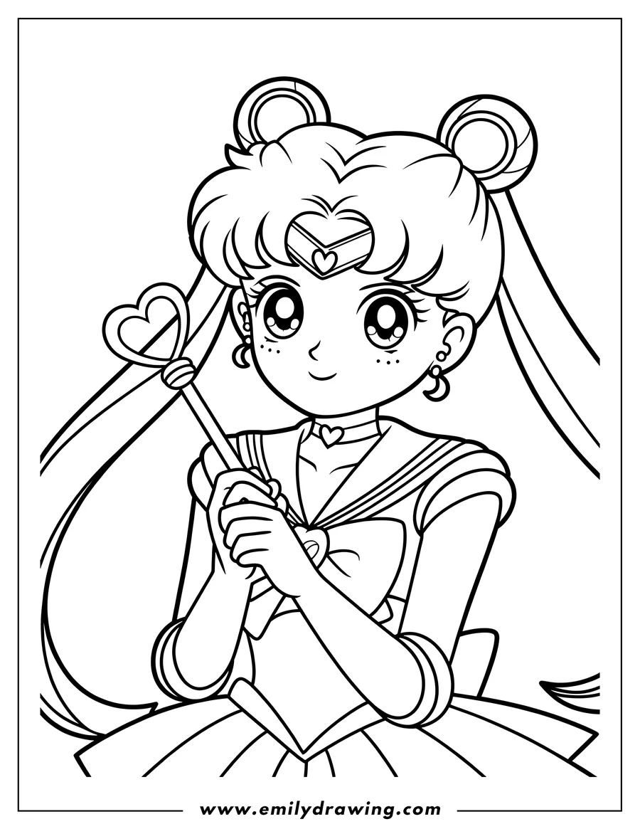 Doodle style coloring picture of magical Girl