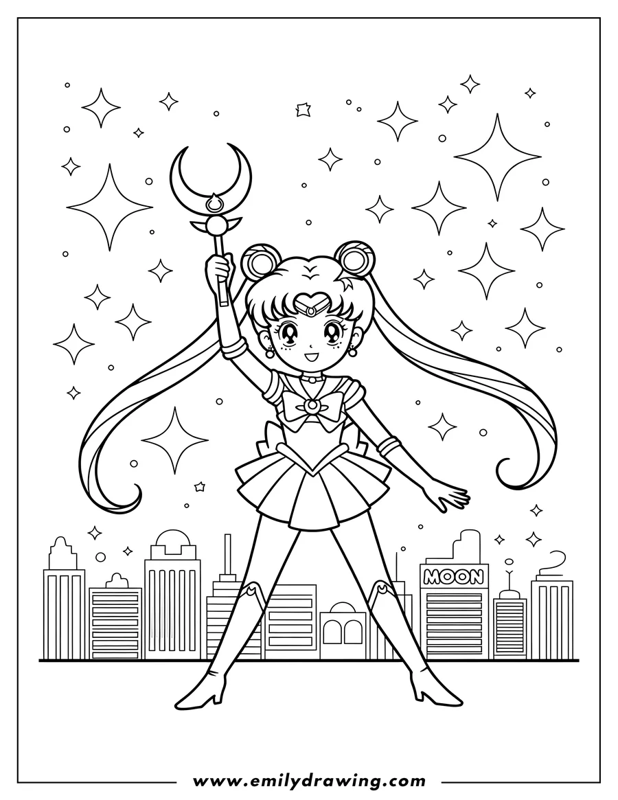 PDF style coloring page: magical Girl