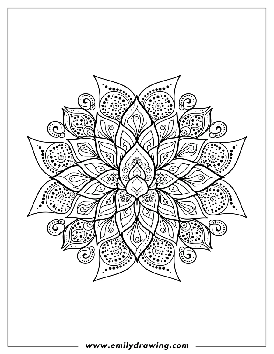 Printable coloring page of magical Lotus Flower Mandala with intricate dotted patterns