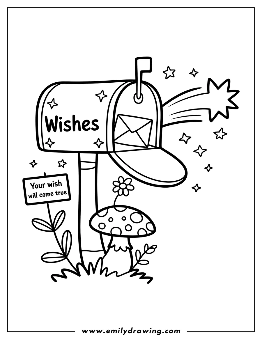 Doodle style coloring picture of mailbox