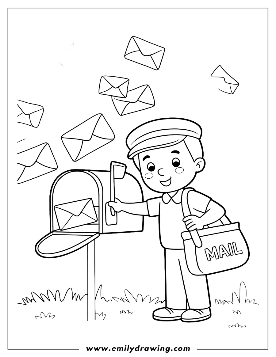 Simple sketch of mail Carrier to color