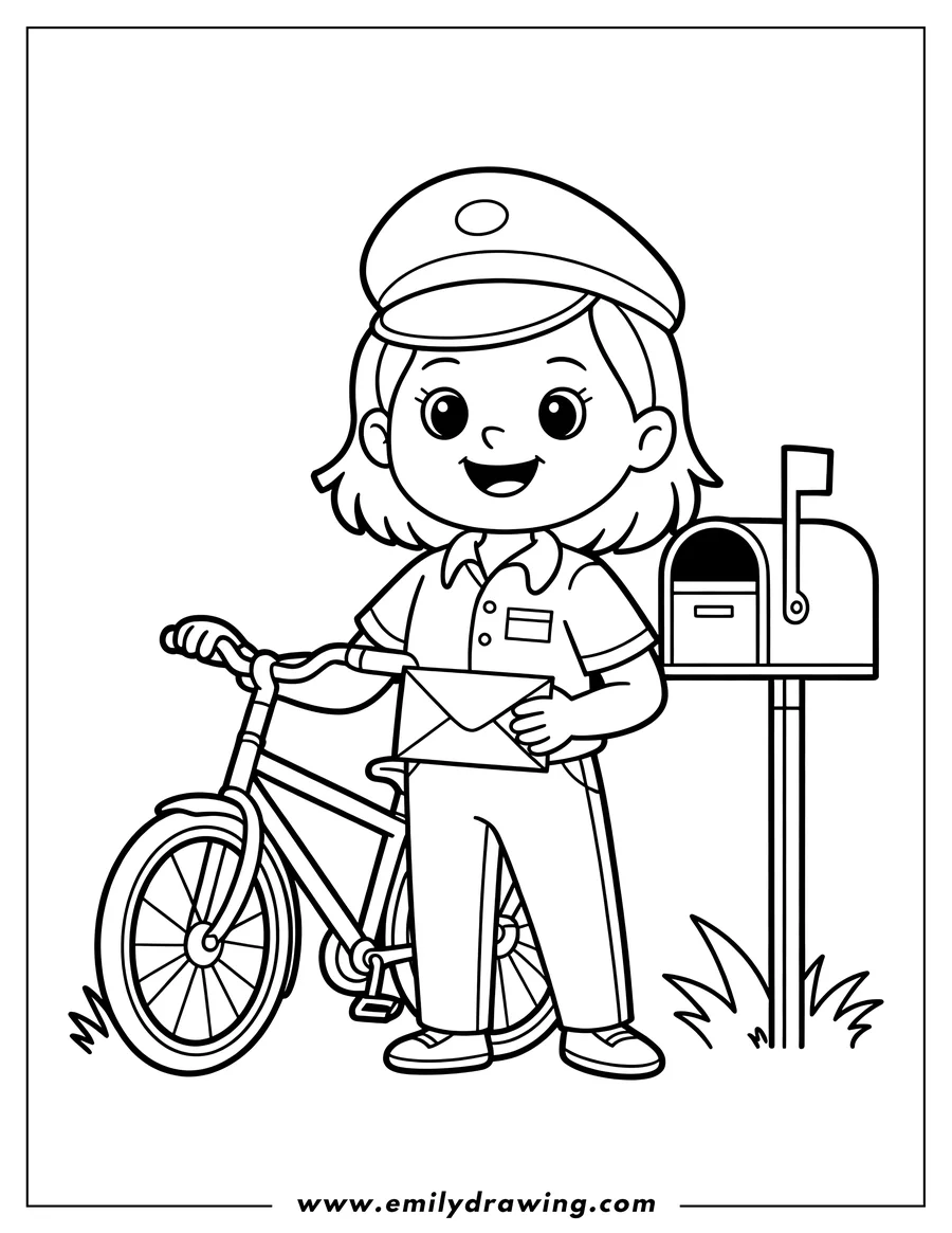 Coloring page for kids: mail Carrier
