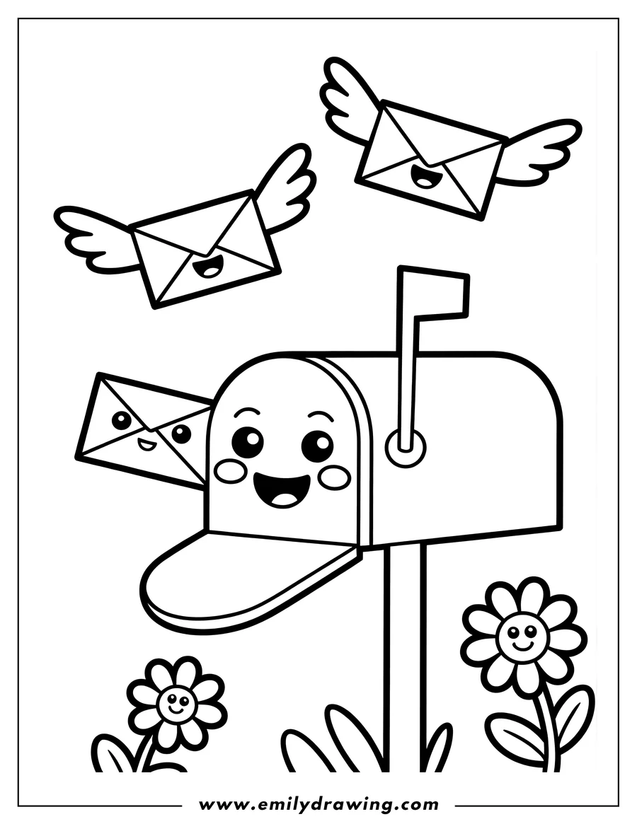 Full page coloring image of mailbox